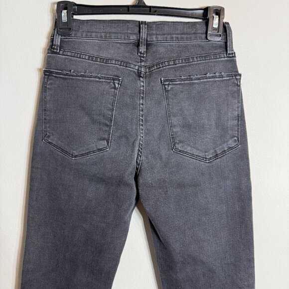 Frame Le High Straight Leg Denim Jeans Womens 26 Molony Black Distressed Raw Hem - Picture 12 of 16